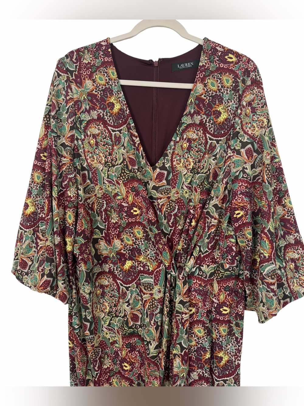 Lauren Ralph Lauren Floral Jersey Tie Front Midi Dress Wrap Style Size 16 - Picture 4 of 16